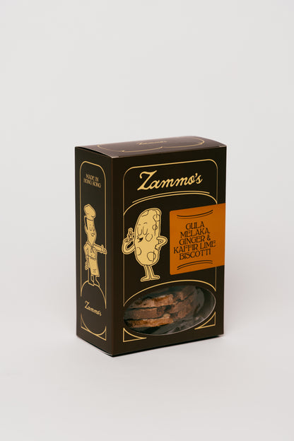 Gula Melaka Ginger Kaffir Lime Biscotti 150g – Zammo’s HK handcrafted. Southeast Asian inspired biscotti with ginger and lime leaf