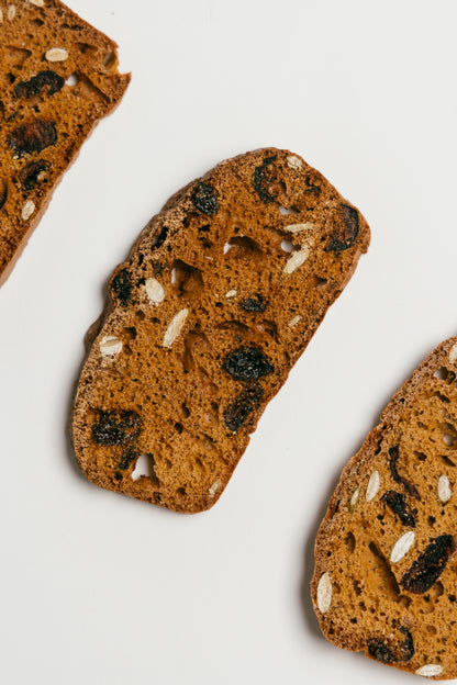 Close-up of Zammo’s Biscotti Crackers "Perfect with Cheese" slices – handcrafted in Hong Kong.