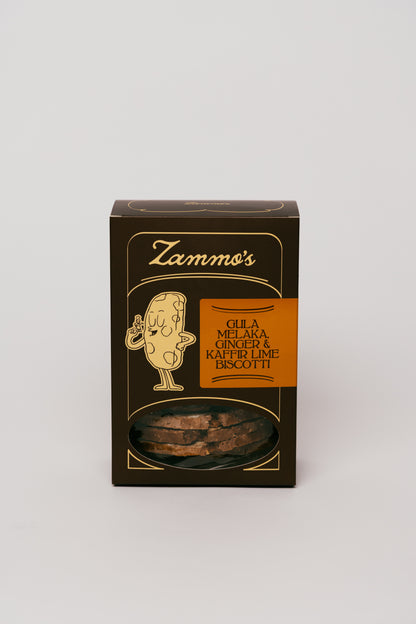 Gula Melaka Ginger Kaffir Lime Biscotti 150g – Zammo’s HK handcrafted. Southeast Asian inspired biscotti with ginger and lime leaf